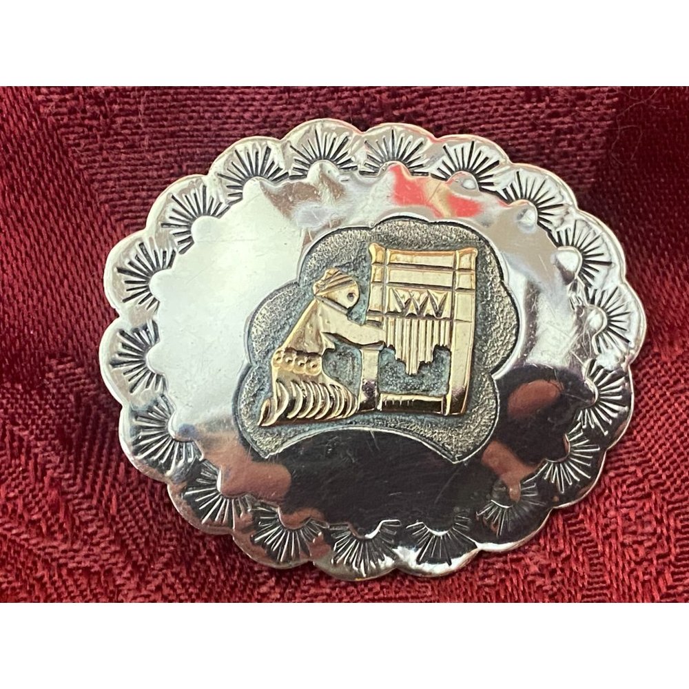 Rare Vitg Native American Woman Weaving Loom Sterling Silver Brooch Pin